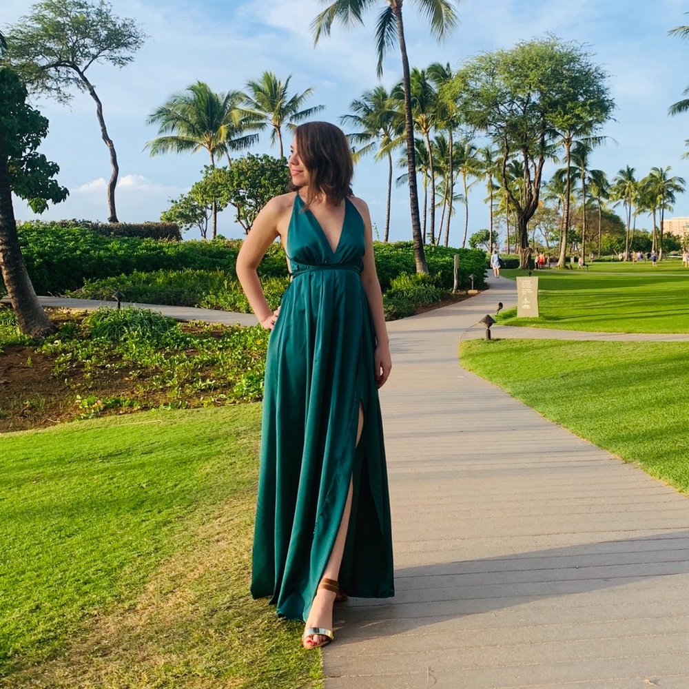 Beautiful sea green satin maxi dress